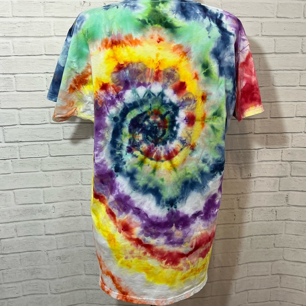 OOAK Rainbow ice dyed tie dye spiral tee Unisex Large - Picture 3 of 5